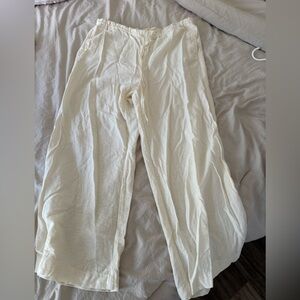 Cream Wide Leg Pants with Textured Fabric